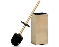 Toiletborstelhouder met reserveborstel, roestvrij staal, geborsteld goud, moderne toiletborstelstandaard, hygiënische badkamerset Beelee