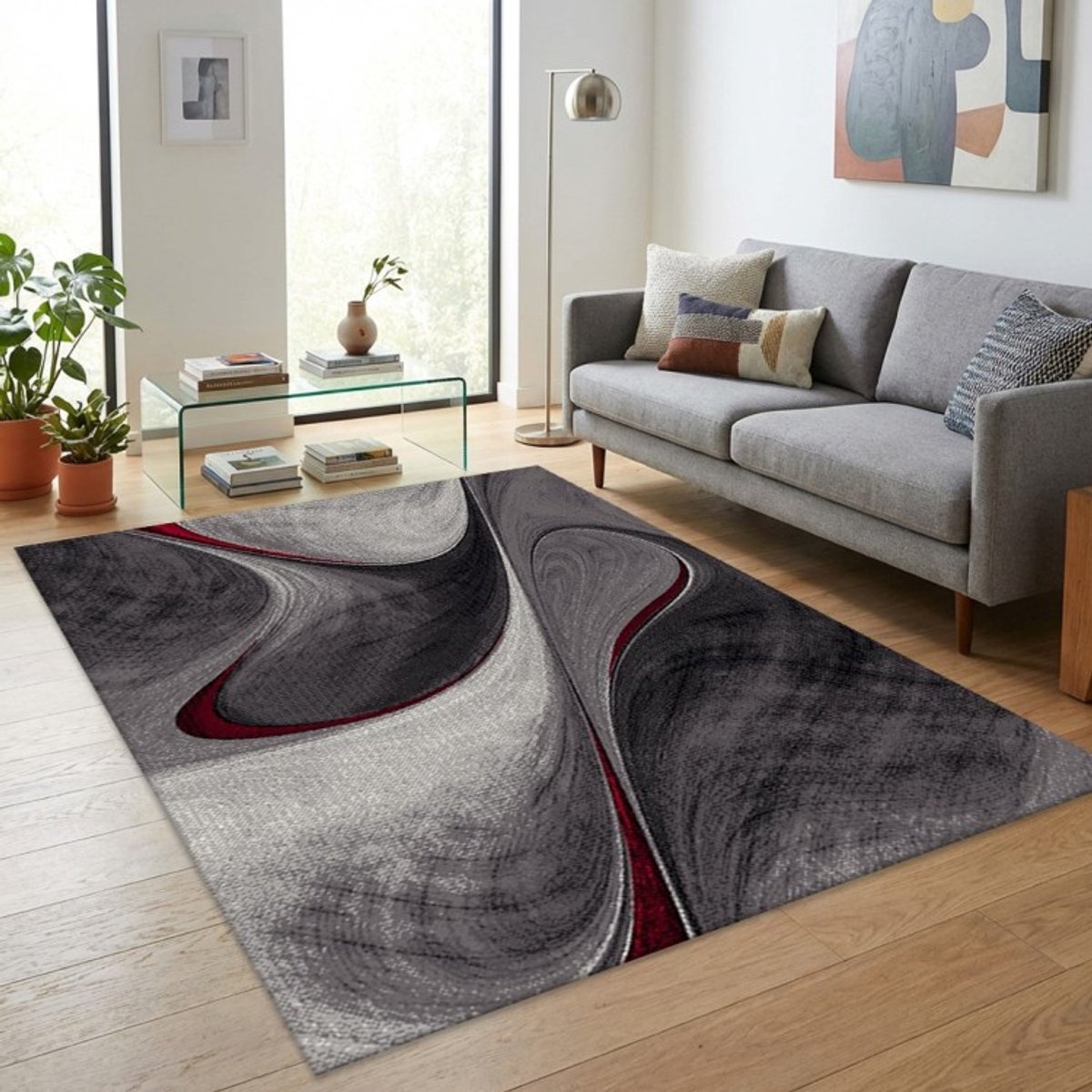 TapisTrend Designer tapijt Grijsblauw 80x150 cm Modern abstract vloerkleed met een vloeiend patroon dat op marmer lijkt en grafische rondingen