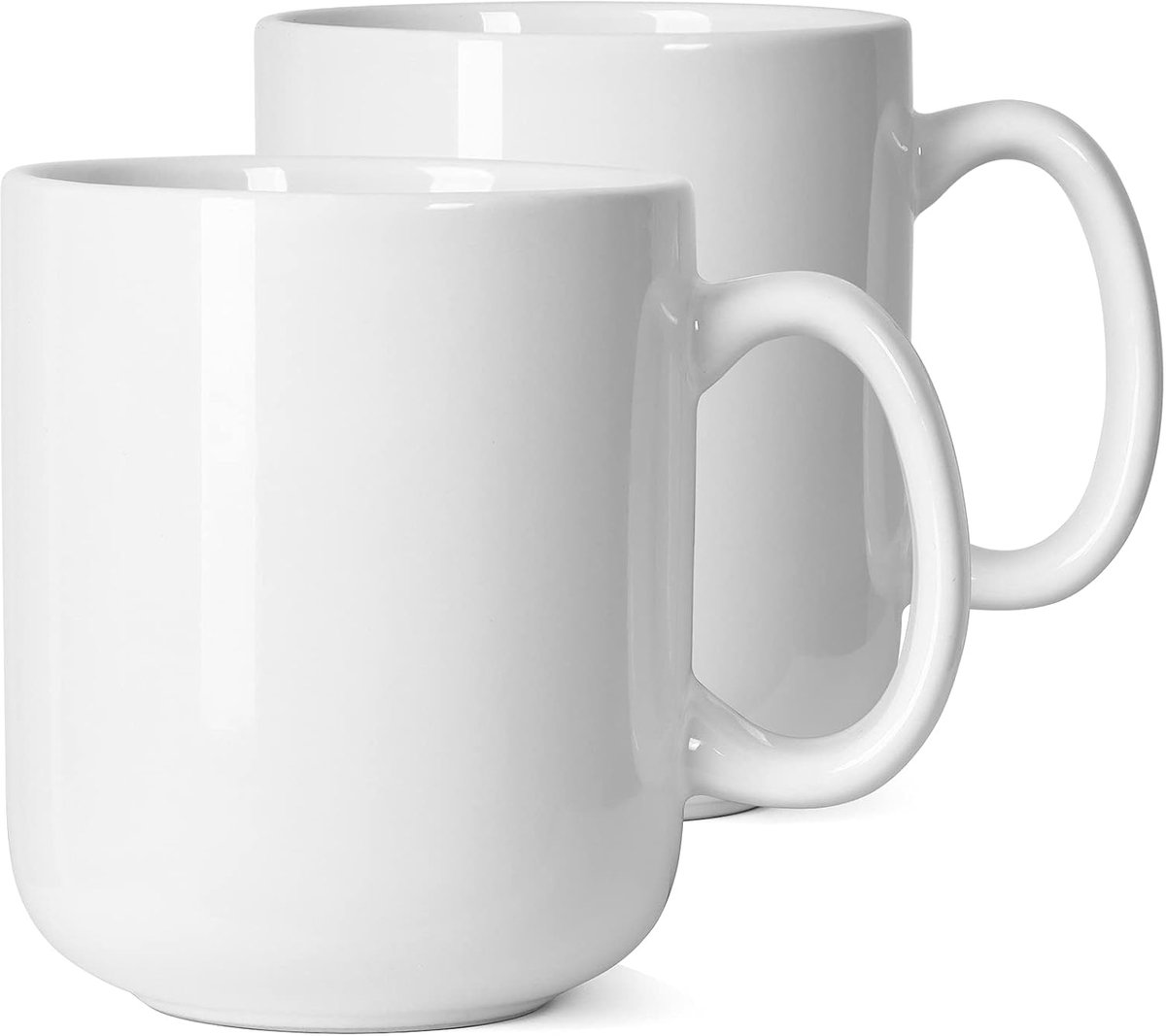 Mokken M016 effen porselein, grote theekopje met handvat, voor papa, mannen, set van 2, 600 ml, wit
