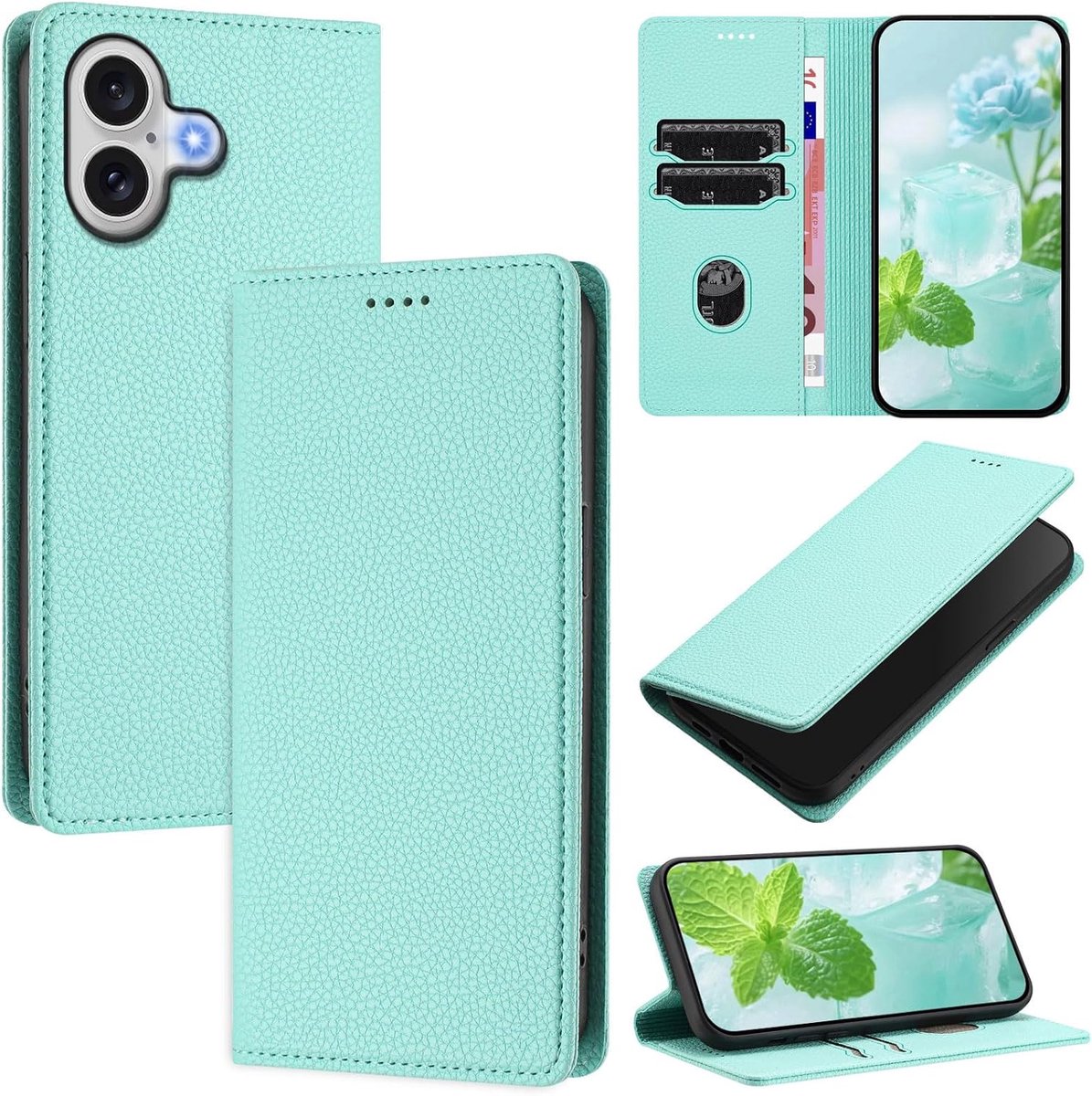 Flip-Hoesjes met RFID-Beschermhoes, PU-lederen Portemonnee Telefoonhoes voor iPhone 17, Groen
