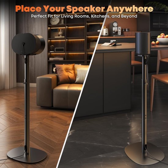 Luidsprekerstandaarden voor Sonos Era 100 SL, Era 100 en Era 300, Verstelbare hoogte, Vloerstandaarden 74-99 cm, Maximaal draagvermogen 5 kg per standaard, 1 paar, Zwart — afbeelding 5