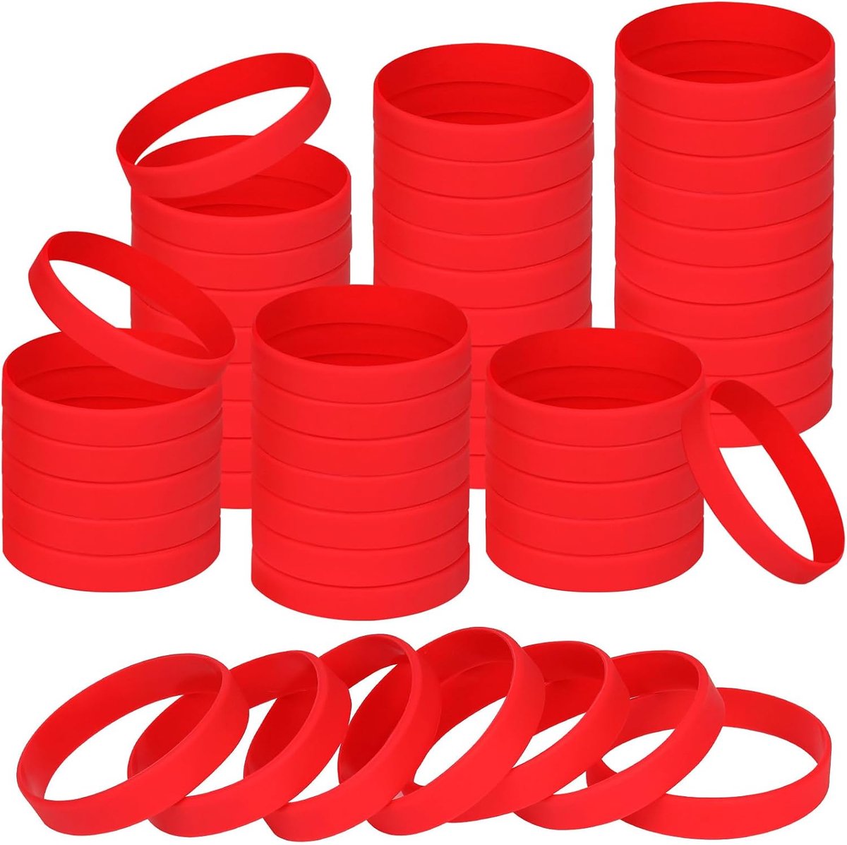 120 stuks siliconen polsbandjes, rubberen elastische armbanden, blanco elastische elastische polsbandjes voor volwassenen, tieners, school, sportspellen (rood)