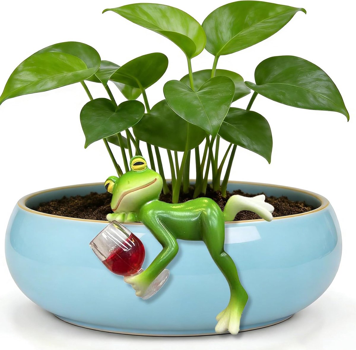 Kikkerfiguren Bloempothanger Kikkers Decoratieve Potplanten Decoratie Tuindecoratie Vijverdecoratie Mini Vijver, Kikker Tuindecoratie voor Terras Vijver Plantenbak (Liggend Kikker - Rood)