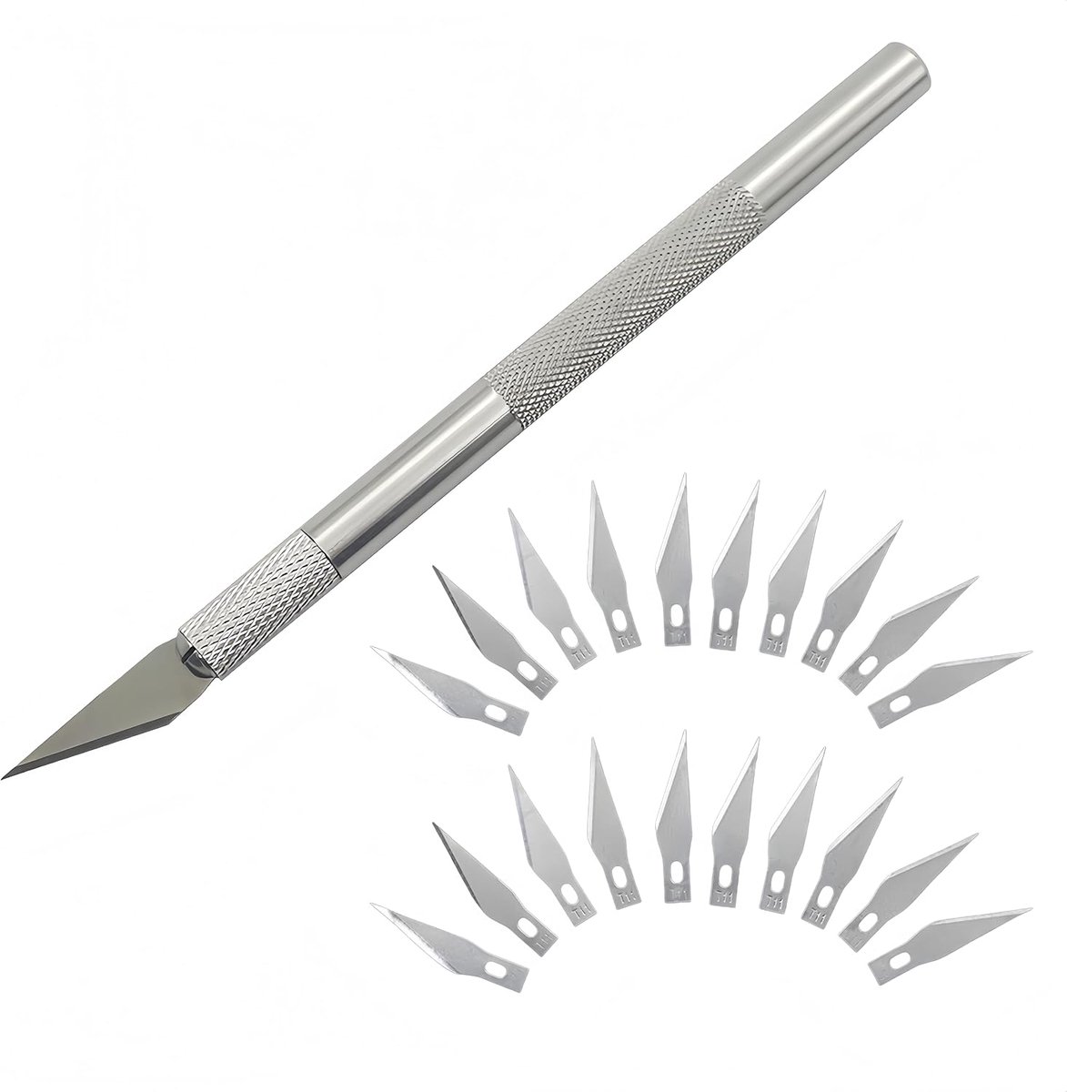 21-delige hobbyscalpelset – Hobby-mes met 20 reservemesjes – Precisie-mes voor modelbouw, doe-het-zelf en papiersnijden – Professioneel snijmes, universeel mes en kleine hobbyscalpel