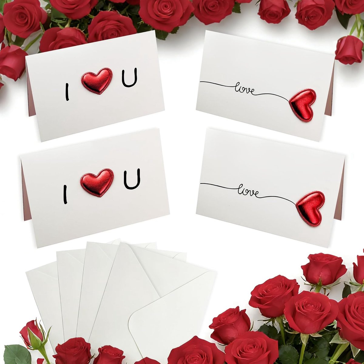 4 Valentijnskaarten 10x15cm, incl. 4 Witte Enveloppen