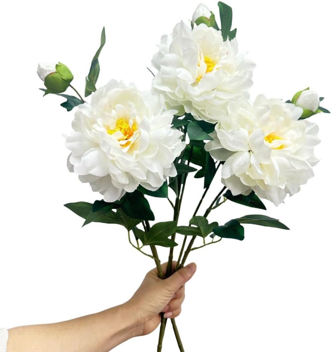 Kunstmatige pioenen, 68 cm, zijden bloemen met stelen, kunstmatige winterbloemen voor decoratie, lange steel, kunstbloemen voor hoge vazen, tafeldecoratie voor bruiloften, feestdecoratie (wit), 3