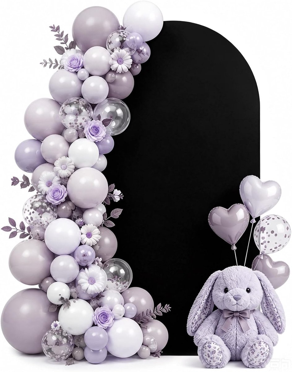Bruiloftsboogafdekking, ballonboog, wandachtergrond, achtergrondafdekking voor verjaardagsfeest, ceremonie, banket (zwart, 1,8 m)