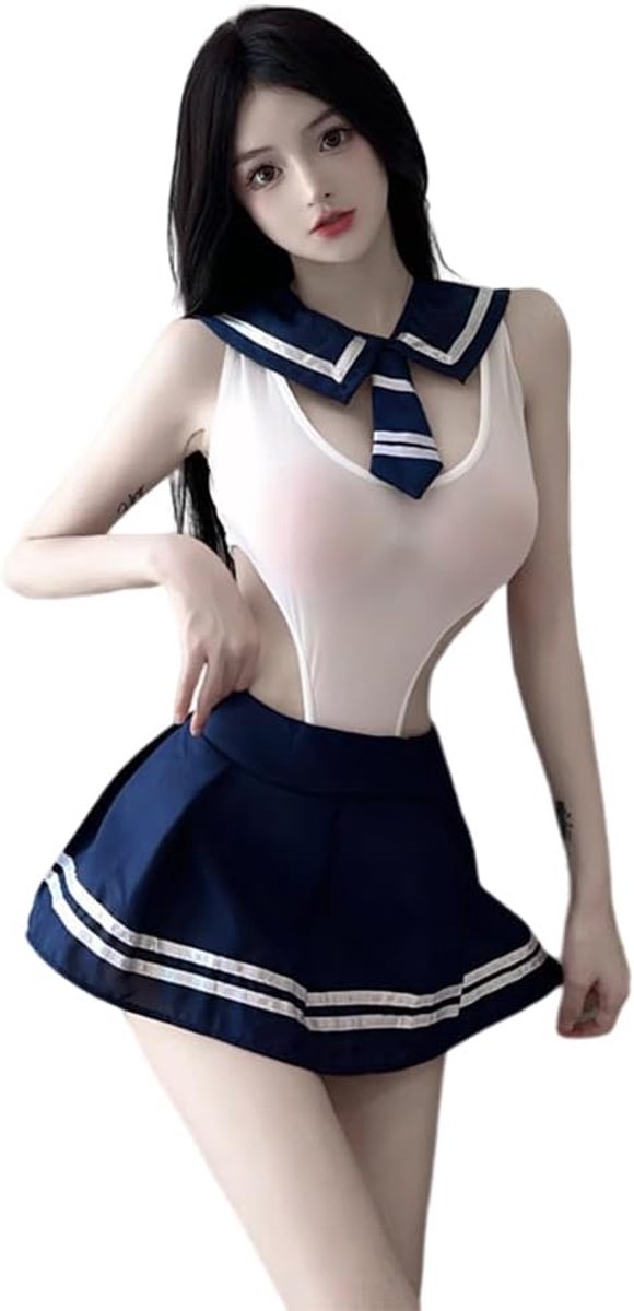 Vrouwelijke student cosplay opening jumpsuit anime speelse pop ondergoed