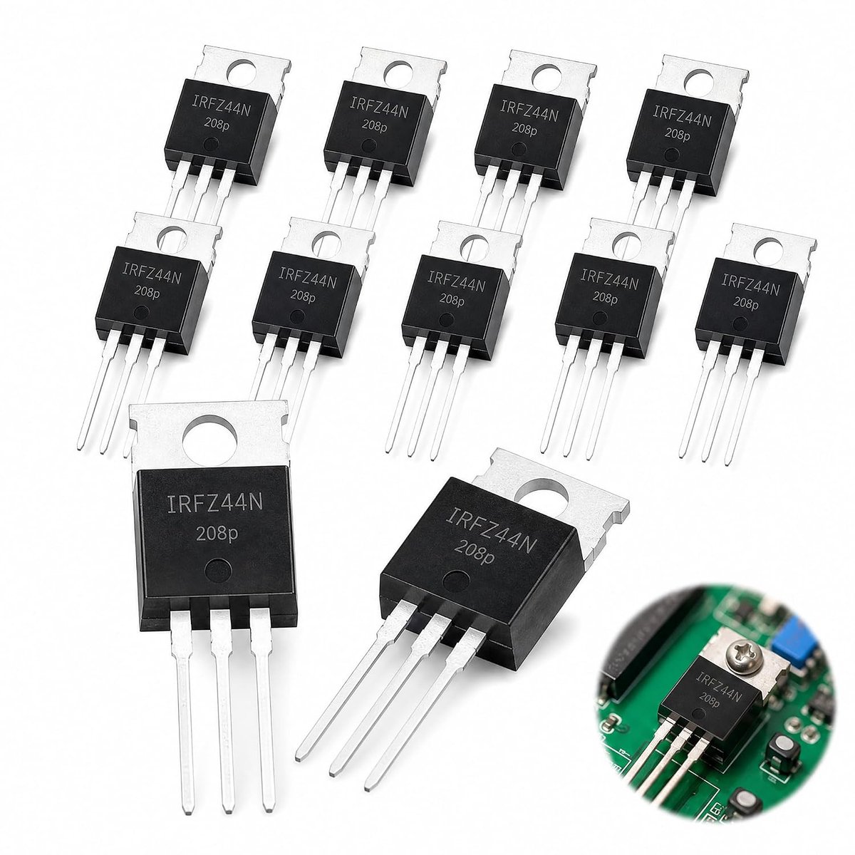 10 stuks IRFZ44N MOSFET transistor, N-kanaals power MOSFET 49A 55V TO-220AB | halfgeleidercomponenten voor elektronische schakeling, gelijkrichters, schakelaars, versterkers en doe-het-zelfprojecten