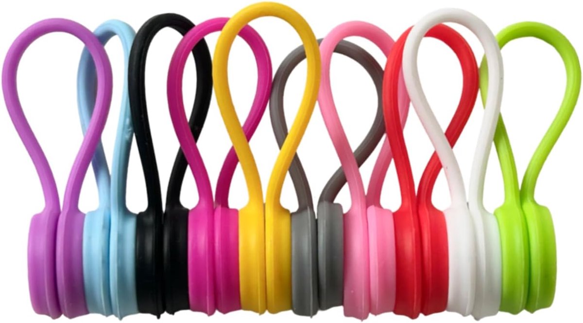 SnelShoppen - 10 Stuks Herbruikbare Magneet Silicone Kabelbinders Organisator - Multi-Kleur USB Kabelbeheerder voor Kantoor, School, Thuis, 10 Stuks