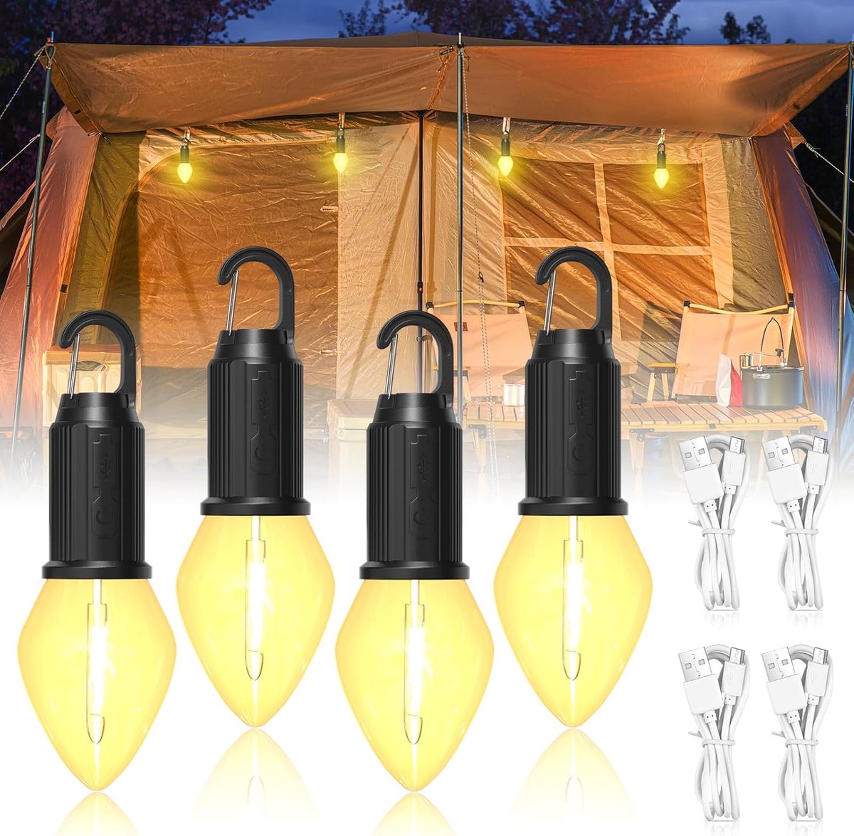 SnelShoppen - LED Camping Lamp, Oplaadbare en Draagbare Camping Lantaarn met Haak, 3 Lichtstanden, Oneindig Dimbaar, IP65 Waterdichte Tent Lamp voor K