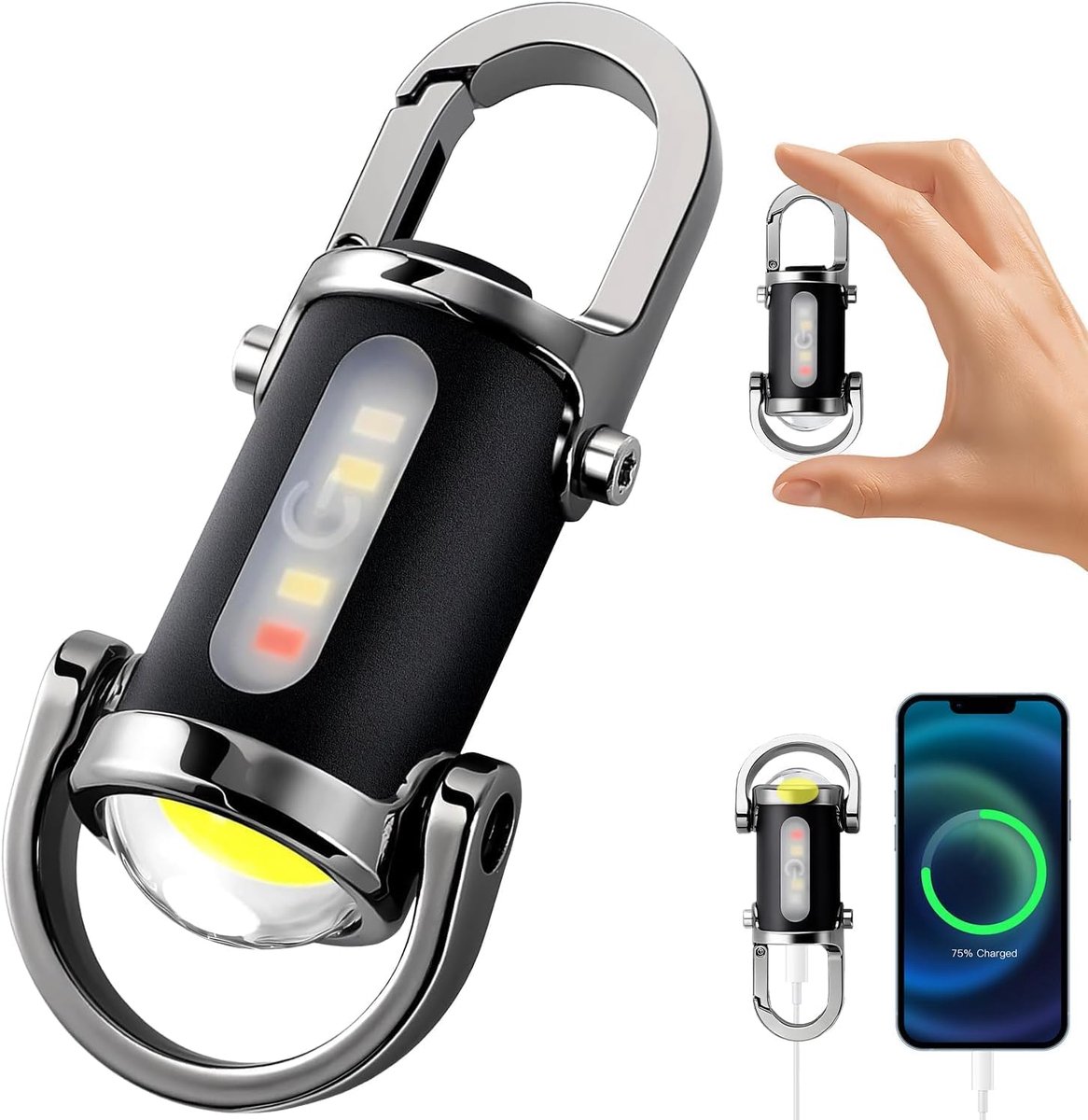 SnelShoppen - Mini Taschenlampe Schlüsselanhänger 800LM LED, Waterproof, Oplaadbaar, 7 Helligkeitsstufen, SOS Signaal, Powerbank voor Camping, Reizen,