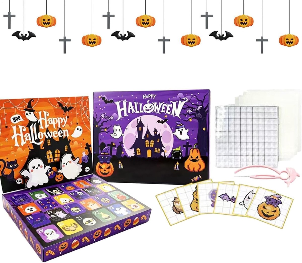 SnelShoppen - Halloween Smeltkralen Aftelkalender 24-Daagse Strijkkralen Vleermuis Pompoen Geest Decoraties voor Kinderen Jongens Meisjes Tieners Fees