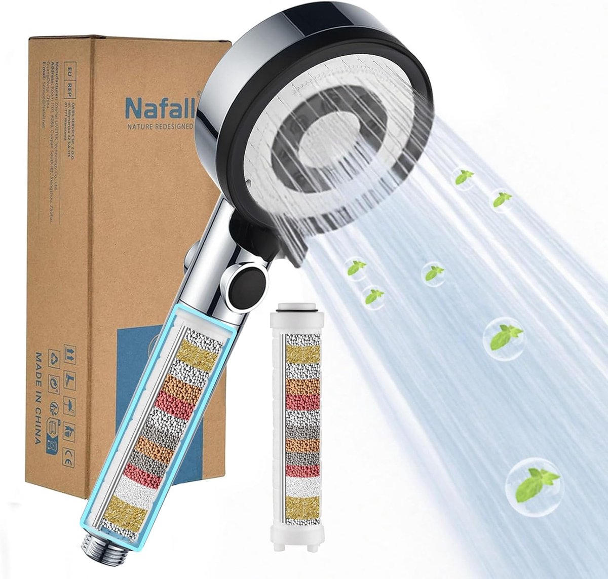 SnelShoppen - High Pressure Douchesproeier met 1 PP Filter, 5 Modi, Chroom Zwart | Waterbesparende Handdouche, 6 L/Min Flow, G1/2 Universele Duschkop