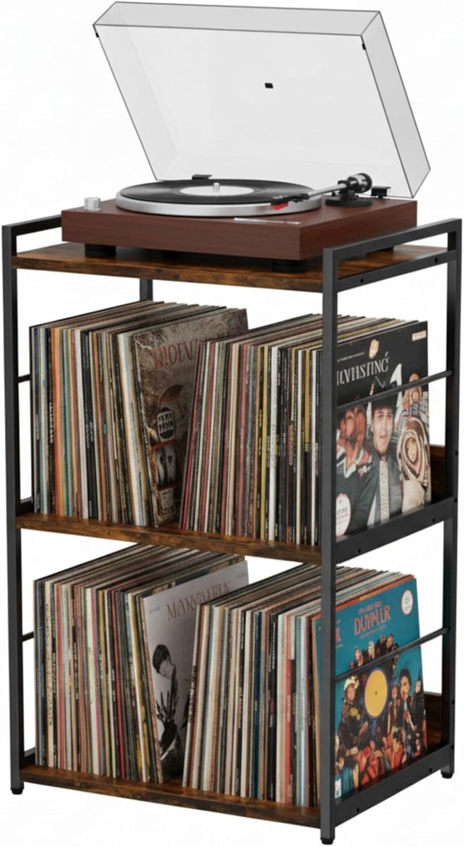 SnelShoppen - Vinyl meubels - Voor platenspeler - 48 x 38 x 80 cm - Vintage bruin - MDF hout design - Vinyl opberg systeem - LP-houder - Platenrek - P