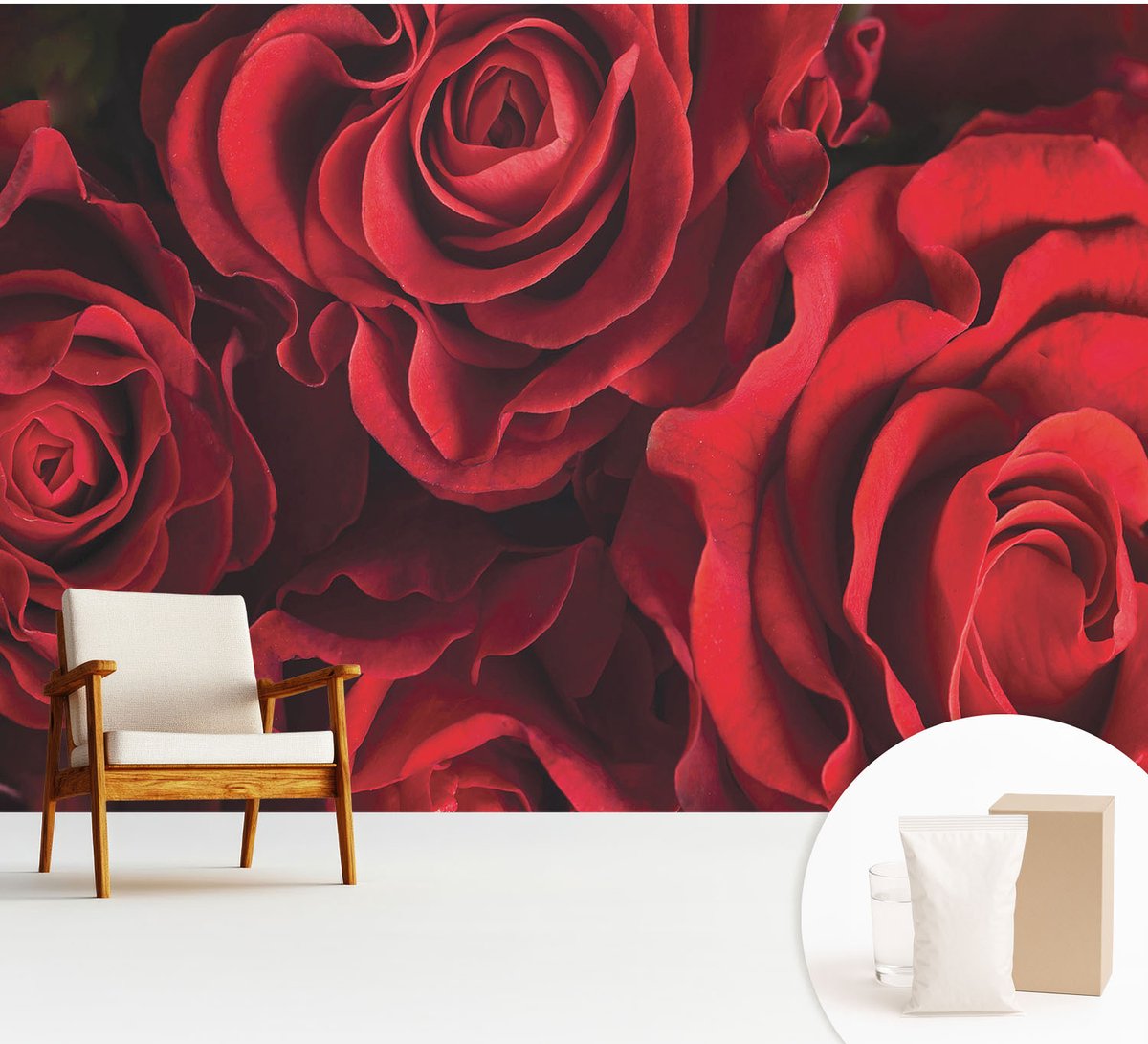 Wallfluent Fotobehang - Rood Vliesbehang - 312x219 cm - Rode Rozen Muurschildering - Gang behang Bloemen En Planten - Fotobehang Vlies - Gang behang