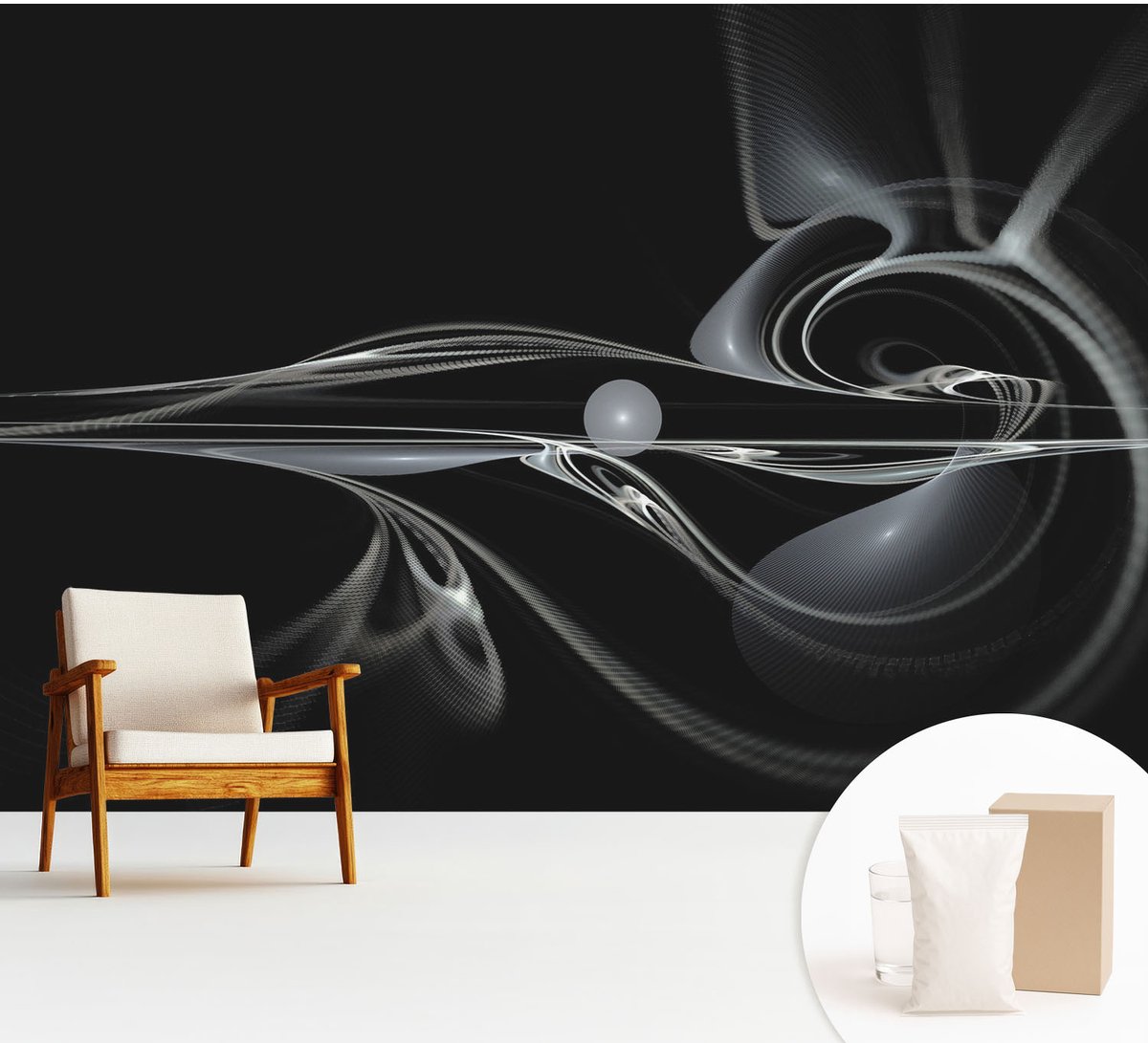 Wallfluent Fotobehang - Zwart Vliesbehang - 312x219 cm - Vloeistofleidingen Muurschildering - Slaapkamer behang Abstractie - Fotobehang Vlies - Gang behang