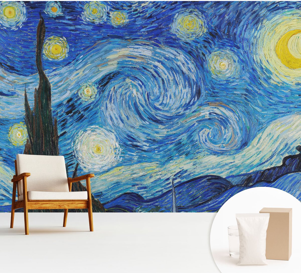 Wallfluent Fotobehang - Blauw Vliesbehang - 312x219 cm - Nachtelijke Hemel Fotobehang Vlies - Hal behang Deel - Muurschildering - Woonkamer behang