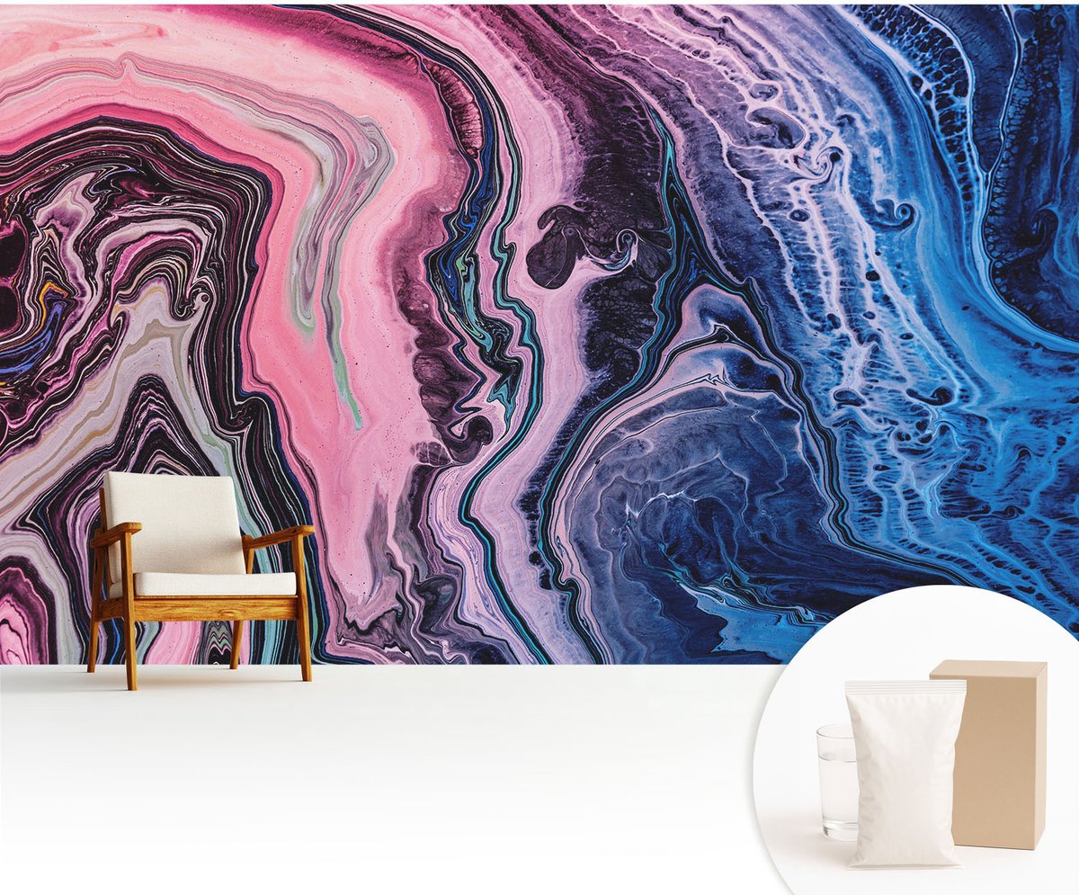Wallfluent Fotobehang - Roze Vliesbehang - 416x254 cm - Kleurrijke Wervelingen Fotobehang Vlies - Hal behang Abstractie - Muurschildering - Woonkamer behang