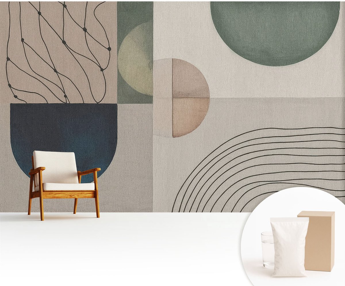 Wallfluent Fotobehang - Beige Vliesbehang - 416x254 cm - Geometrische Vormen Fotobehang Vlies - Woonkamer behang Abstractie - Muurschildering - Woonkamer behang