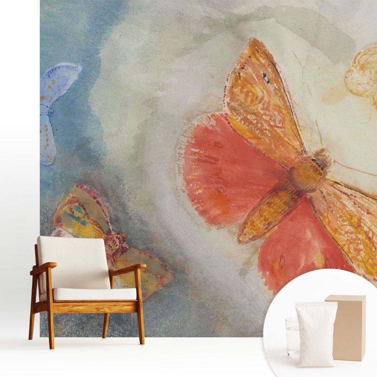 Wallfluent Fotobehang - Oranje Vliesbehang - 250x250 cm - Kleurrijke Vlinders Fotobehang Vlies - Woonkamer behang Deel - Muurschildering - Woonkamer behang