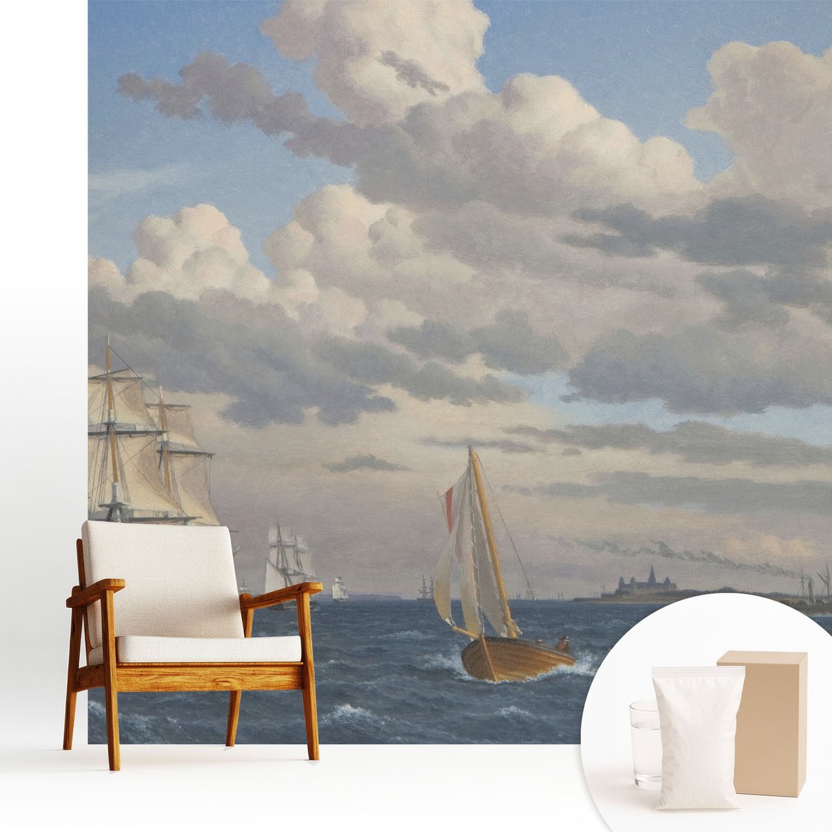 Wallfluent Fotobehang - Grijs Vliesbehang - 250x250 cm - Zeeavontuur Fotobehang Vlies - Woonkamer behang Landschappen - Muurschildering - Hal behang
