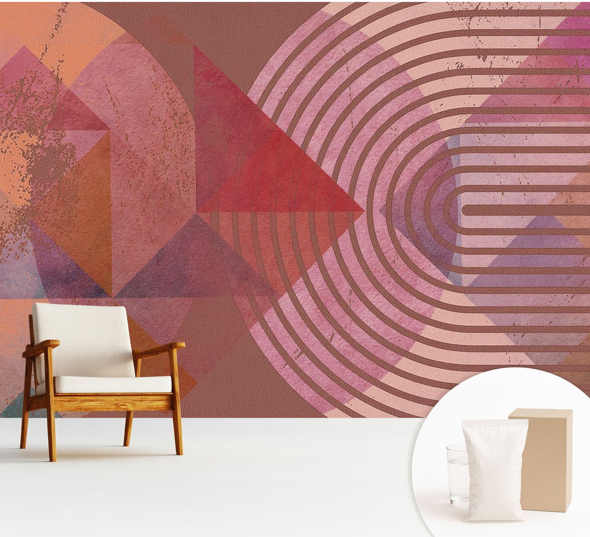 Wallfluent Fotobehang - Bruin Vliesbehang - 312x219 cm - Abstracte Vormen Muurschildering - Gang behang Abstractie - Fotobehang Vlies - Gang behang