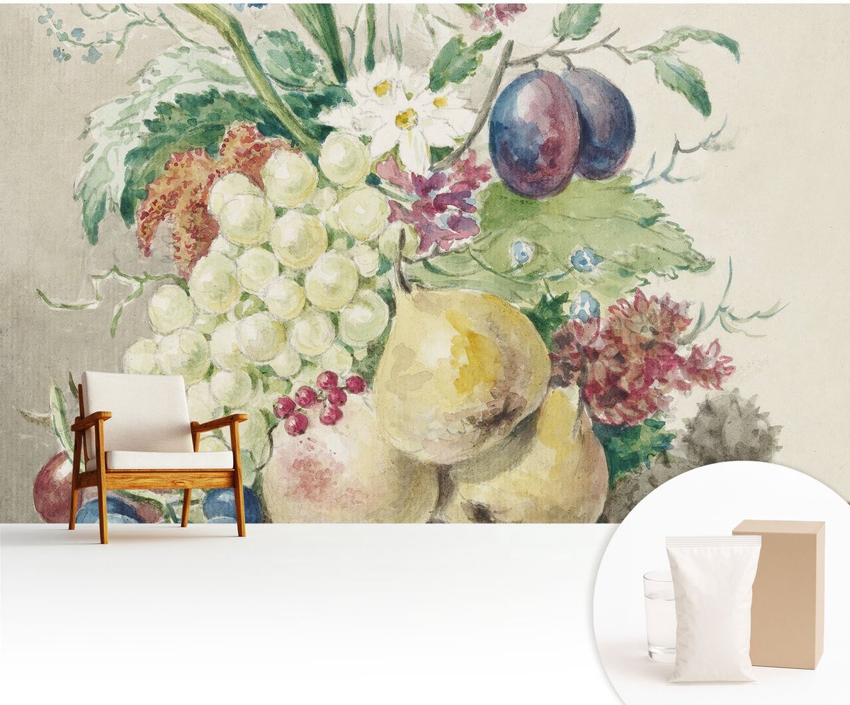 Wallfluent Fotobehang - Geel Vliesbehang - 416x254 cm - Bloemen En Vruchten Fotobehang Vlies - Woonkamer behang Voedsel - Muurschildering - Woonkamer behang