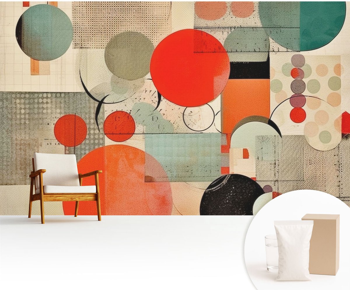 Wallfluent Fotobehang - Rood Vliesbehang - 416x254 cm - Kleurrijke Abstractie Muurschildering - Slaapkamer behang Abstractie - Fotobehang Vlies - Slaapkamer behang