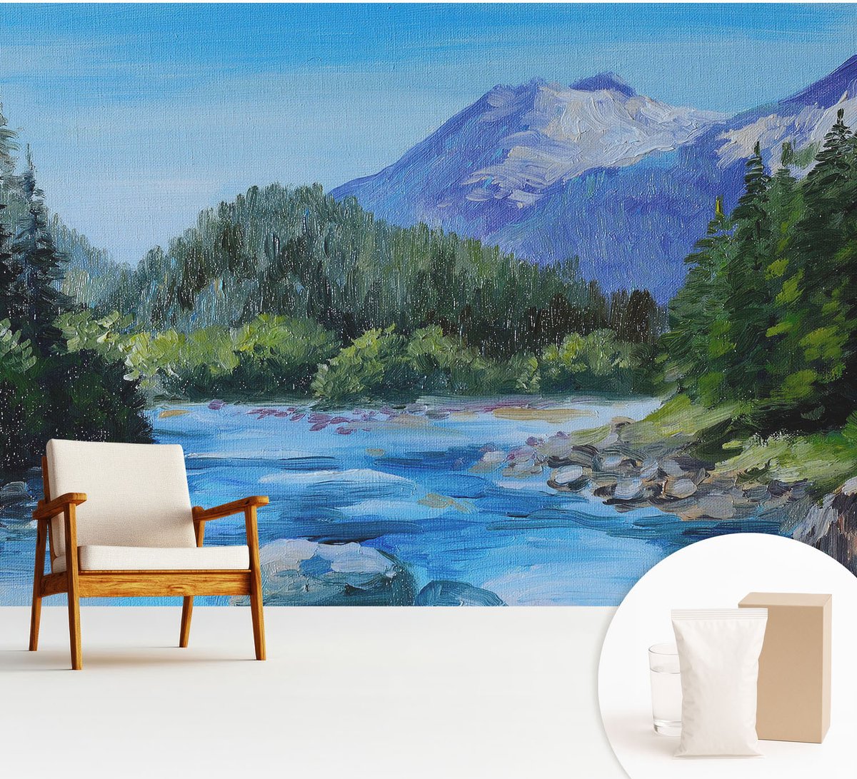Wallfluent Fotobehang - Blauw Vliesbehang - 312x219 cm - Berglandschap Fotobehang Vlies - Woonkamer behang Landschappen - Muurschildering - Hal behang