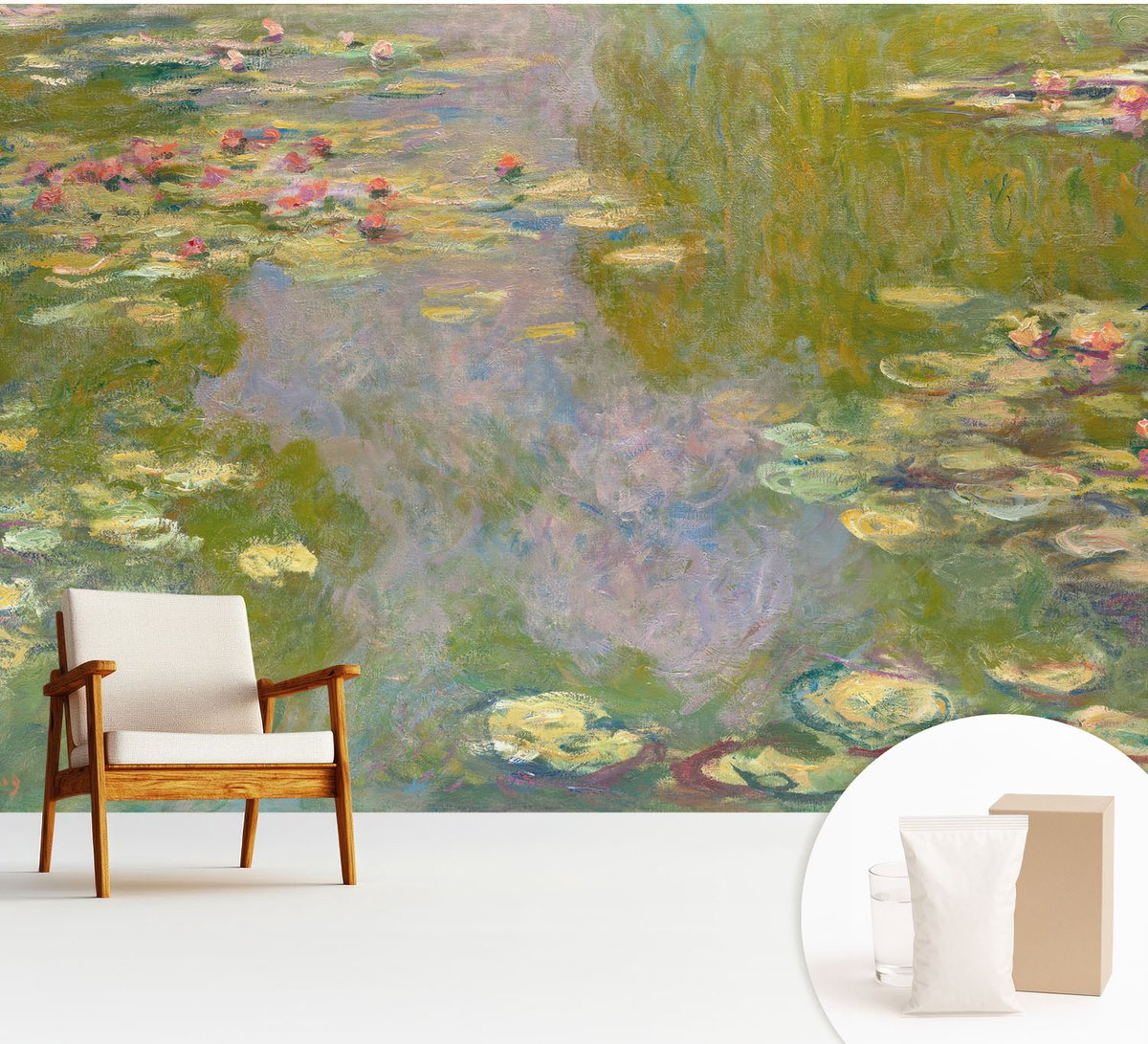 Wallfluent Fotobehang - Groente Vliesbehang - 312x219 cm - Waterlelies Fotobehang Vlies - Woonkamer behang Bloemen En Planten - Muurschildering - Woonkamer behang