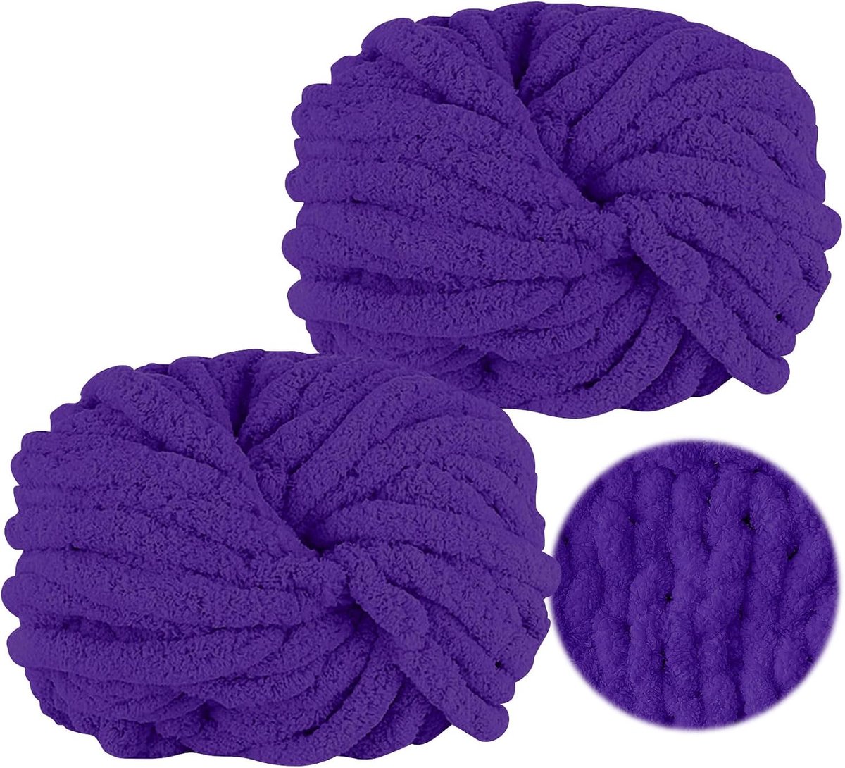 Wol om te haken, 250 g x 2, Grove garen, XXL paars, super zachte zeer dikke wol, dik wolgaren om met de hand te breien, grove chenille garen, pluizig voor haken van deken, sjaals, mutsen