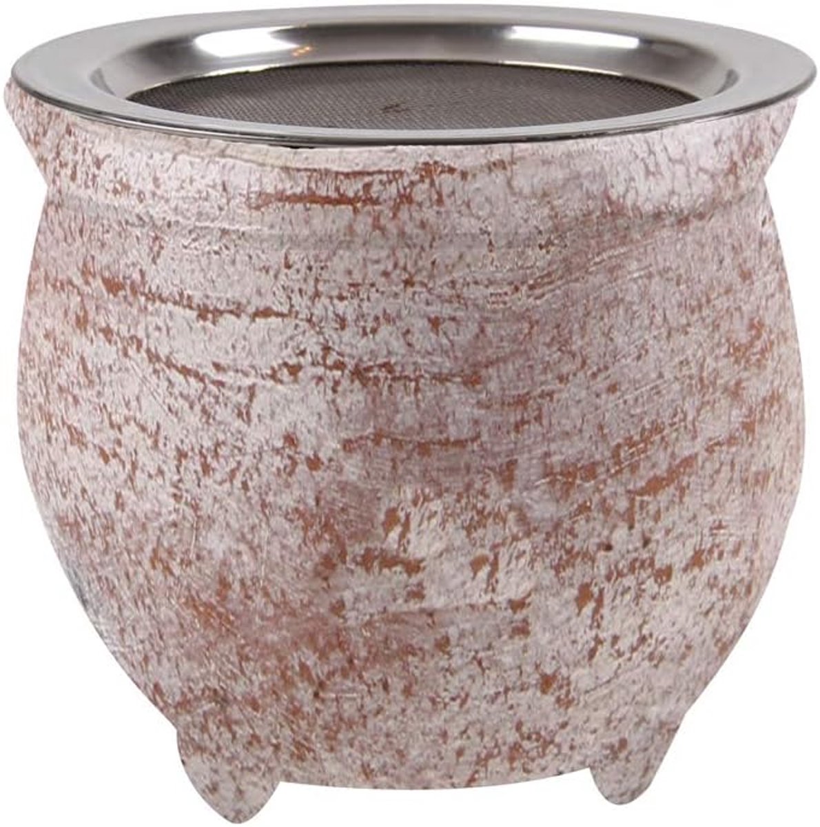 Wierookbrander JAMBI van terracotta incl. roestvrijstalen zeef whitewash hoogte 9 cm, Ø 10,5 cm decoratieve geur