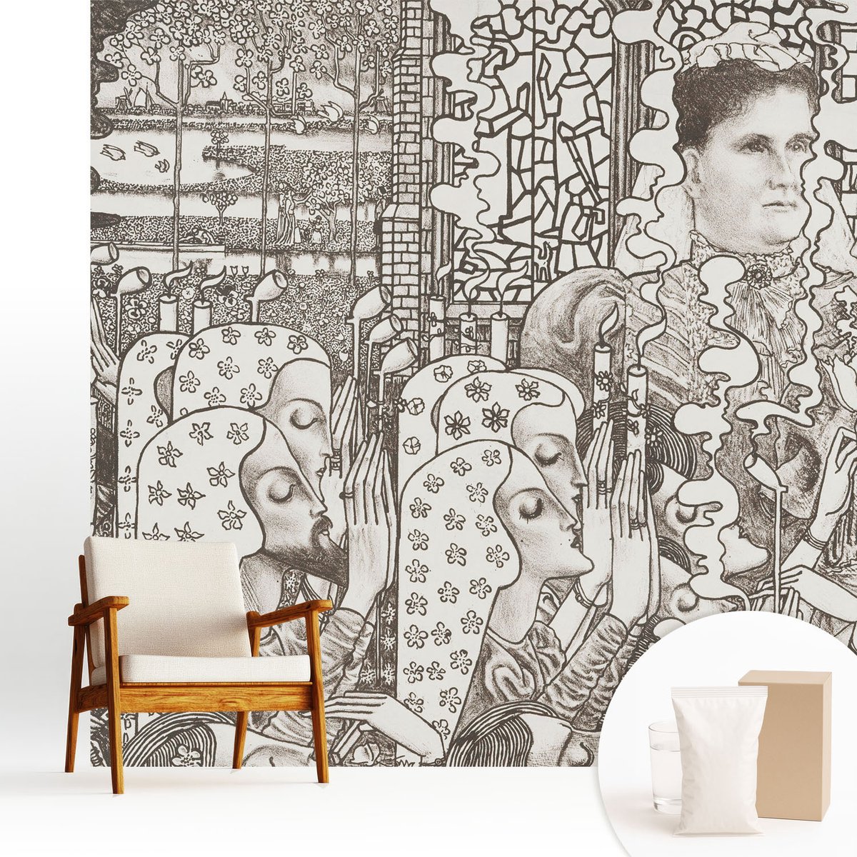 Wallfluent Fotobehang - Zwart Vliesbehang - 250x250 cm - Bloemenportretten Muurschildering - Slaapkamer behang Deel - Fotobehang Vlies - Slaapkamer behang