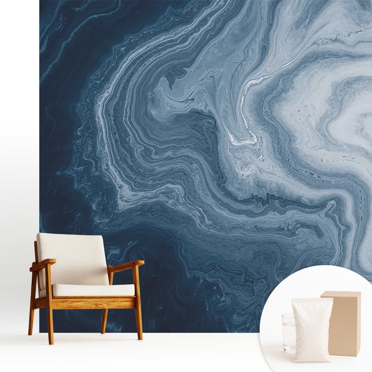Wallfluent Fotobehang - Marine Vliesbehang - 250x250 cm - Blauwe Golven Muurschildering - Gang behang Abstractie - Fotobehang Vlies - Slaapkamer behang