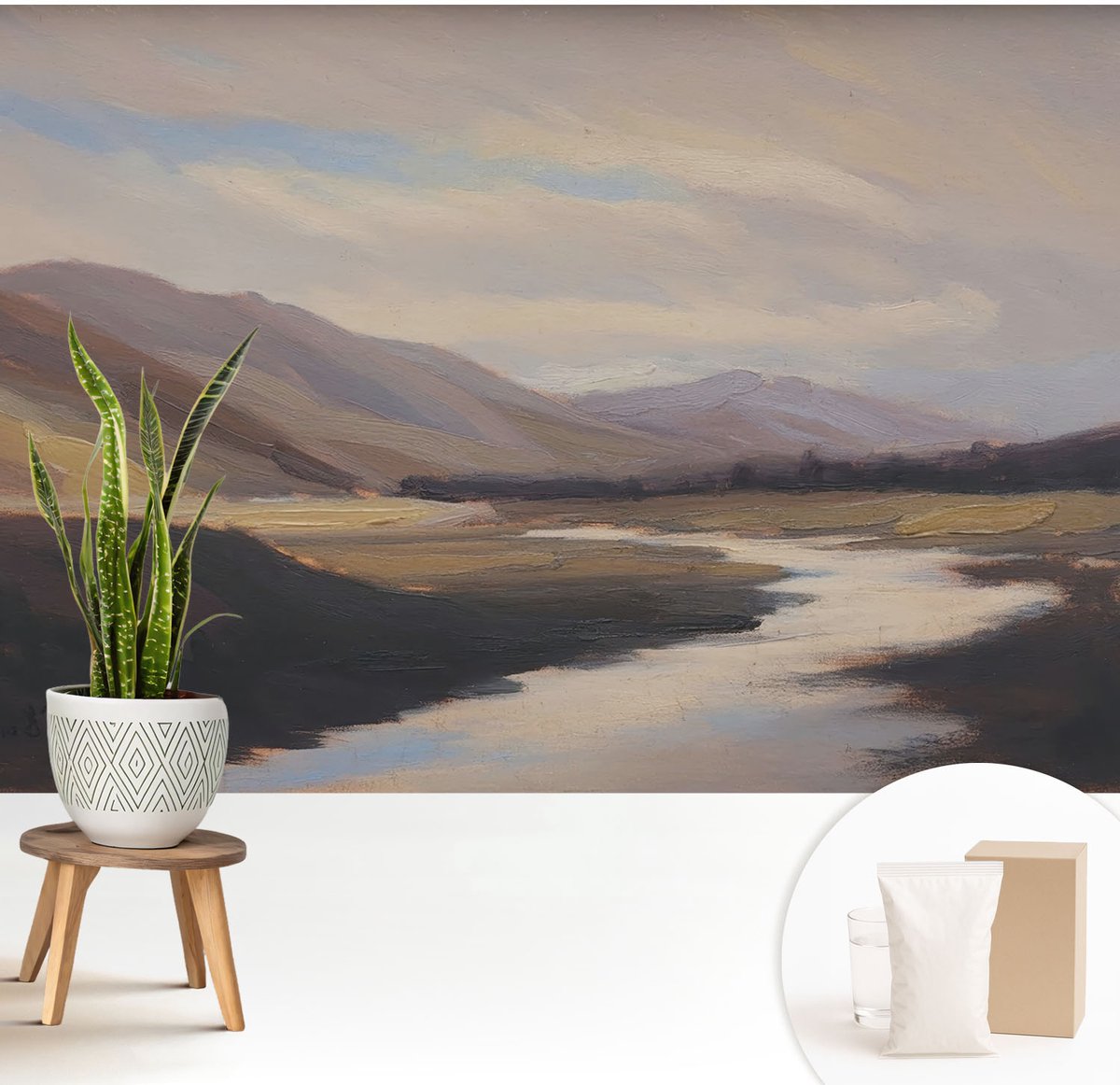 Wallfluent Fotobehang - Bruin Vliesbehang - 208x146 cm - Natuurlijke Rust Muurschildering - Gang behang Landschappen - Fotobehang Vlies - Slaapkamer behang