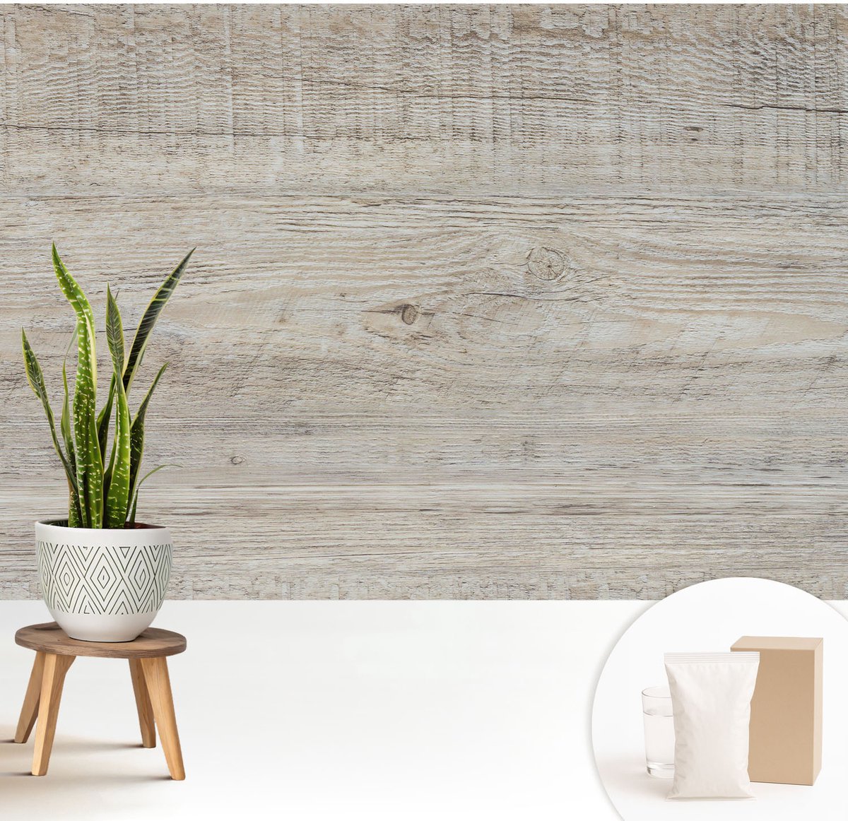 Wallfluent Fotobehang - Grijs Vliesbehang - 208x146 cm - Houten Ringen Fotobehang Vlies - Hal behang Texturen - Muurschildering - Woonkamer behang