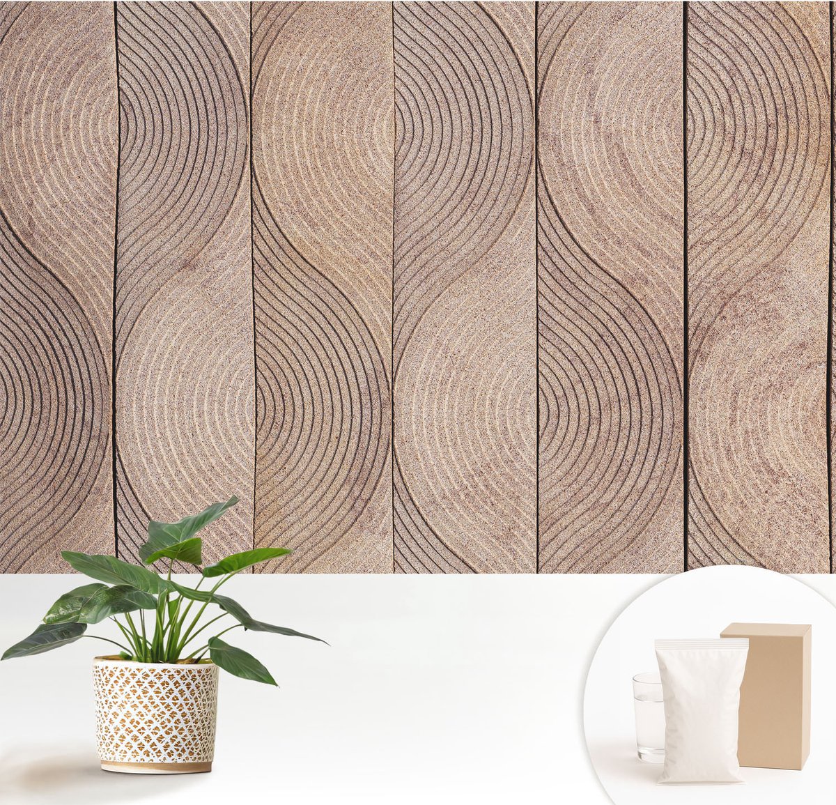 Wallfluent Fotobehang - Bruin Vliesbehang - 152x104 cm - Golven Van Hout Muurschildering - Slaapkamer behang Texturen - Fotobehang Vlies - Slaapkamer behang
