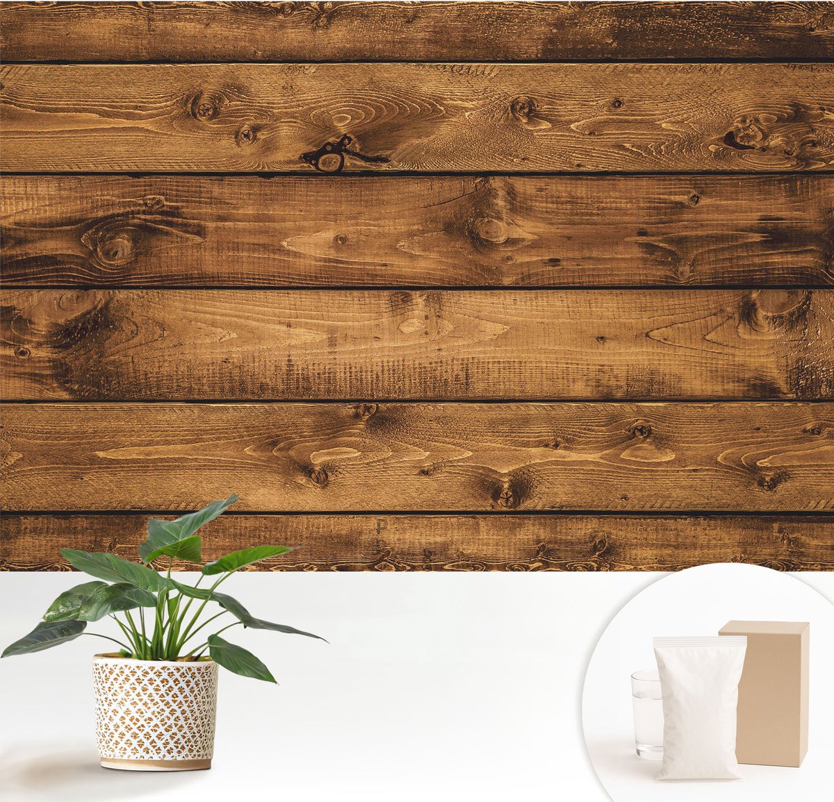 Wallfluent Fotobehang - Bruin Vliesbehang - 152x104 cm - Houten Planken Fotobehang Vlies - Woonkamer behang Texturen - Muurschildering - Woonkamer behang