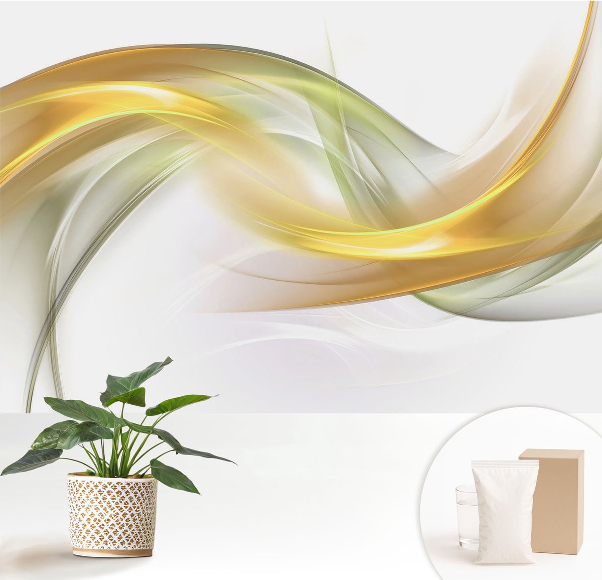 Wallfluent Fotobehang - Wit Vliesbehang - 152x104 cm - Vloeiende Harmonie Muurschildering - Gang behang Abstractie - Fotobehang Vlies - Slaapkamer behang