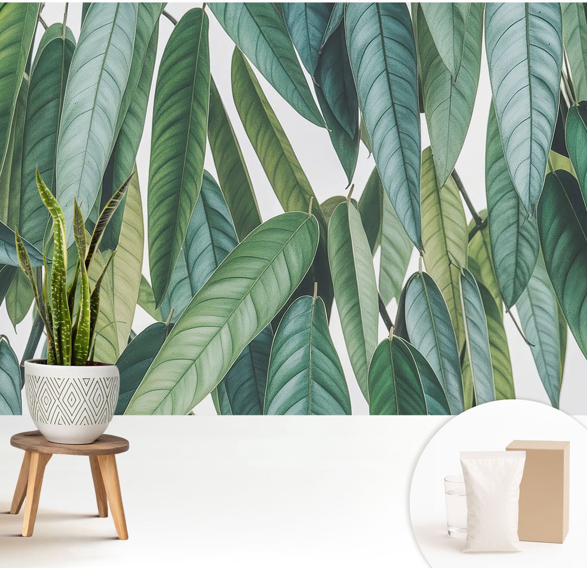 Wallfluent Fotobehang - Groente Vliesbehang - 208x146 cm - Natuurlijke Bladeren Muurschildering - Slaapkamer behang Bloemen En Planten - Fotobehang Vlies - Slaapkamer behang