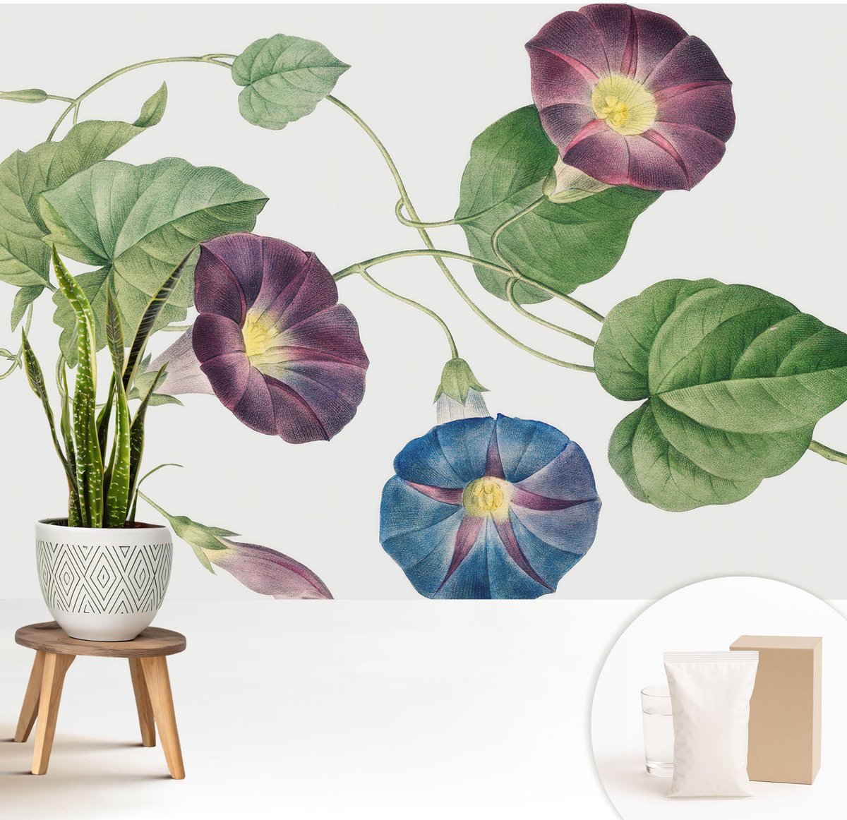 Wallfluent Fotobehang - Zwart Vliesbehang - 208x146 cm - Bloemrijke Elegantie Fotobehang Vlies - Hal behang Bloemen En Planten - Muurschildering - Woonkamer behang