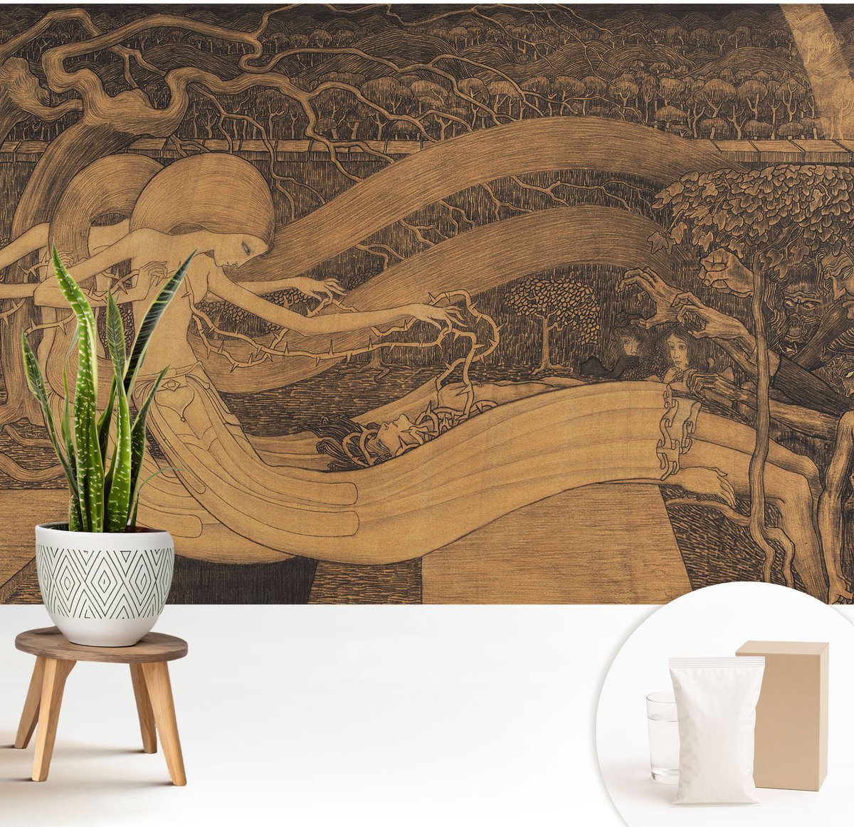 Wallfluent Fotobehang - Bruin Vliesbehang - 208x146 cm - Surrealistische Personages Muurschildering - Gang behang Deel - Fotobehang Vlies - Gang behang