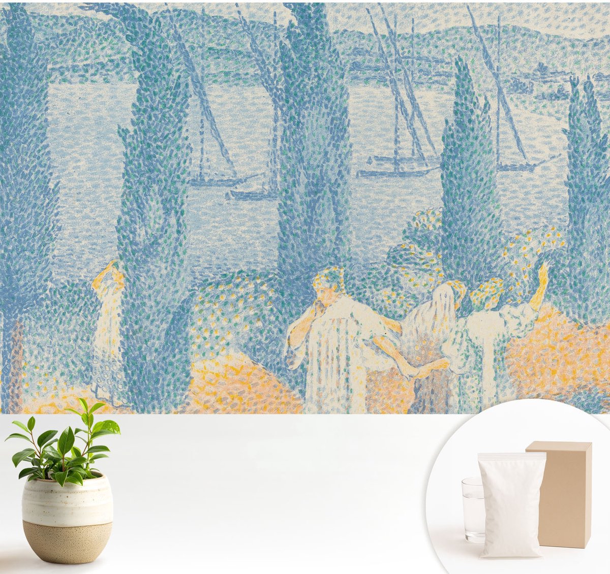 Wallfluent Fotobehang - Blauw Vliesbehang - 104x70 cm - Luie Dag Fotobehang Vlies - Woonkamer behang Landschappen - Muurschildering - Hal behang
