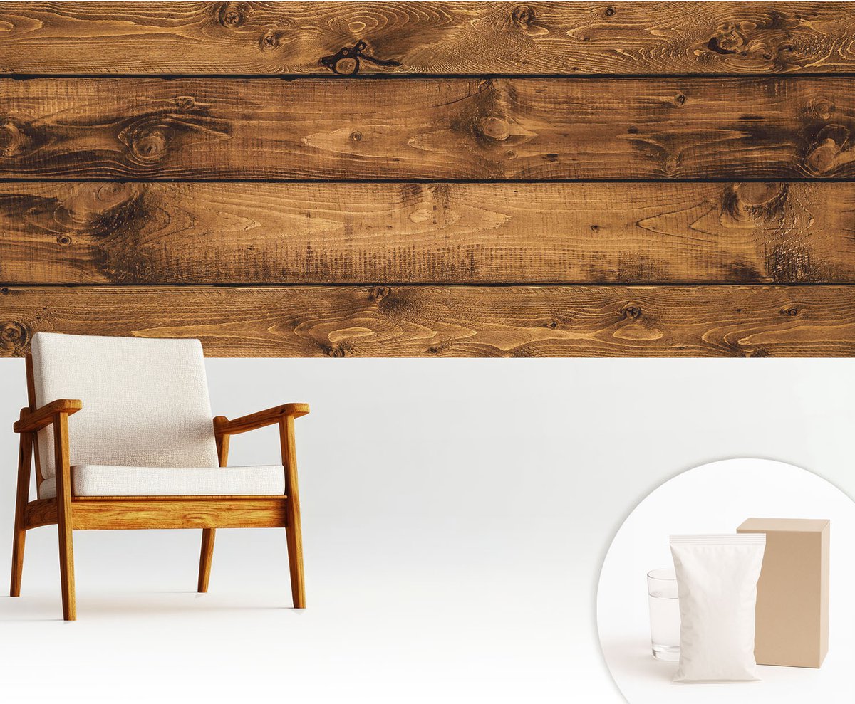 Wallfluent Fotobehang - Bruin Vliesbehang - 250x104 cm - Houten Planken Fotobehang Vlies - Hal behang Texturen - Muurschildering - Woonkamer behang