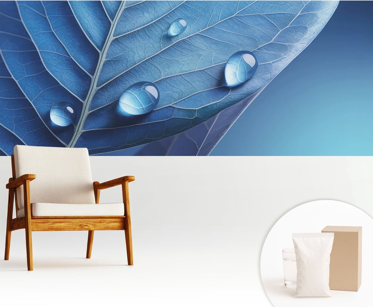 Wallfluent Fotobehang - Blauw Vliesbehang - 250x104 cm - Blauw Blad Muurschildering - Gang behang Bloemen En Planten - Fotobehang Vlies - Slaapkamer behang
