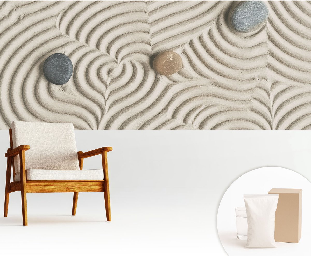 Wallfluent Fotobehang - Wit Vliesbehang - 250x104 cm - Harmonieuze Golven Fotobehang Vlies - Woonkamer behang Teksten - Muurschildering - Woonkamer behang