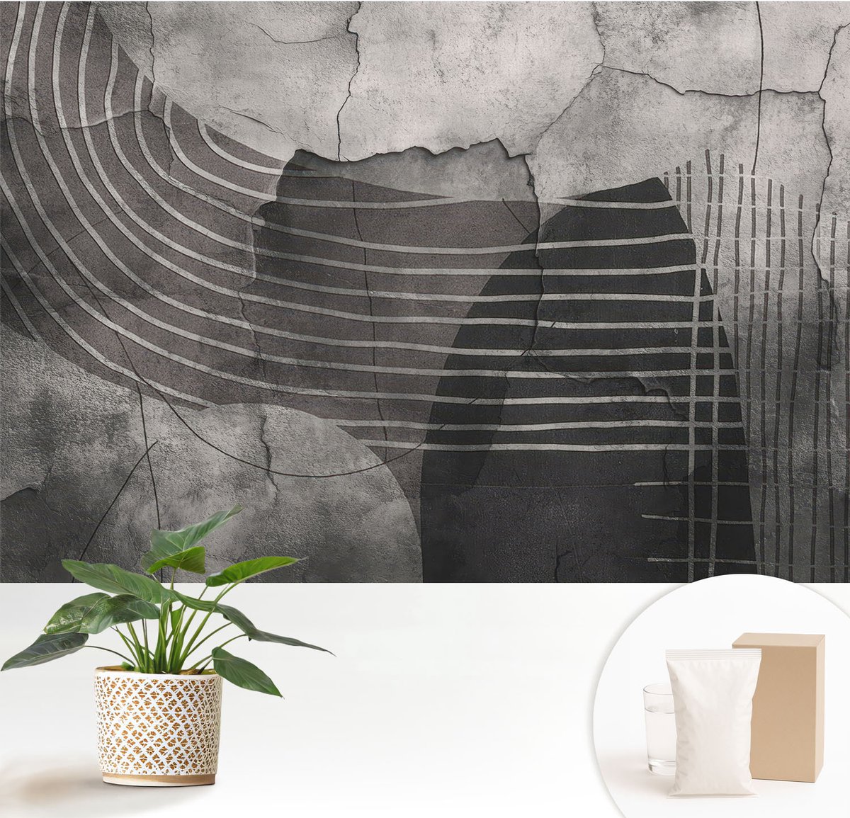 Wallfluent Fotobehang - Grijs Vliesbehang - 152x104 cm - Abstracte Lijnen Fotobehang Vlies - Hal behang Abstractie - Muurschildering - Hal behang