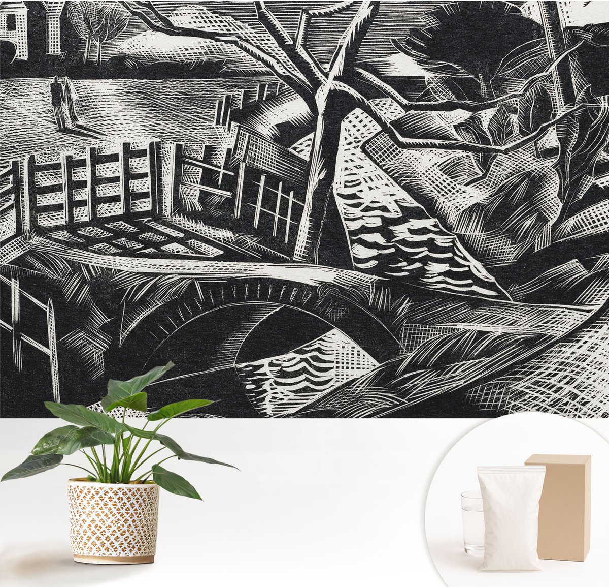 Wallfluent Fotobehang - Zwart-Wit Vliesbehang - 152x104 cm - Architectonisch Landschap Muurschildering - Slaapkamer behang Landschappen - Fotobehang Vlies - Slaapkamer behang
