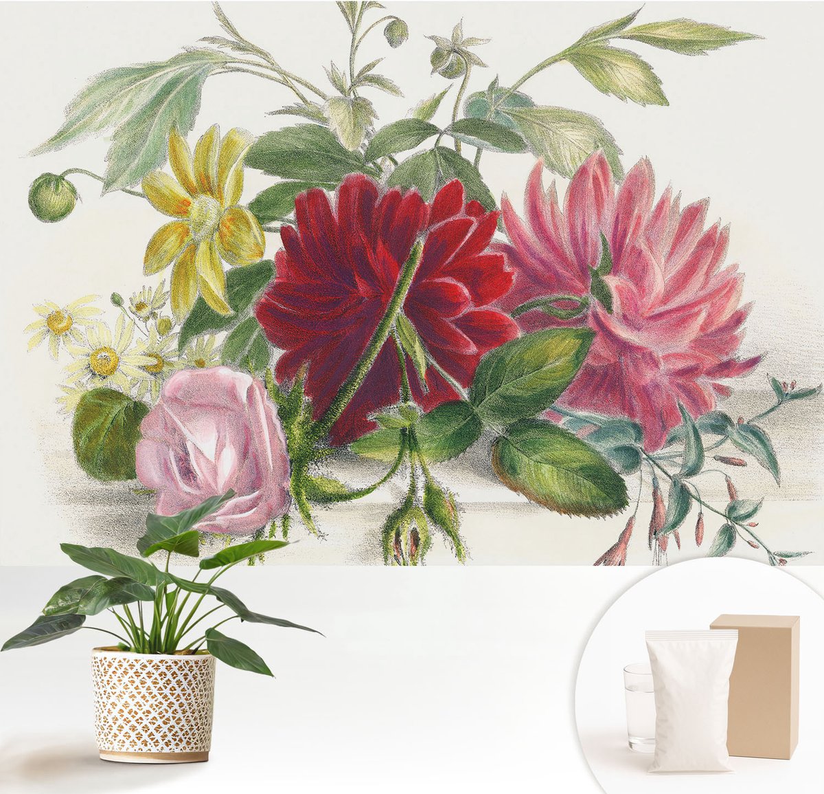 Wallfluent Fotobehang - Groente Vliesbehang - 152x104 cm - Bloemenboeket Fotobehang Vlies - Hal behang Bloemen En Planten - Muurschildering - Hal behang